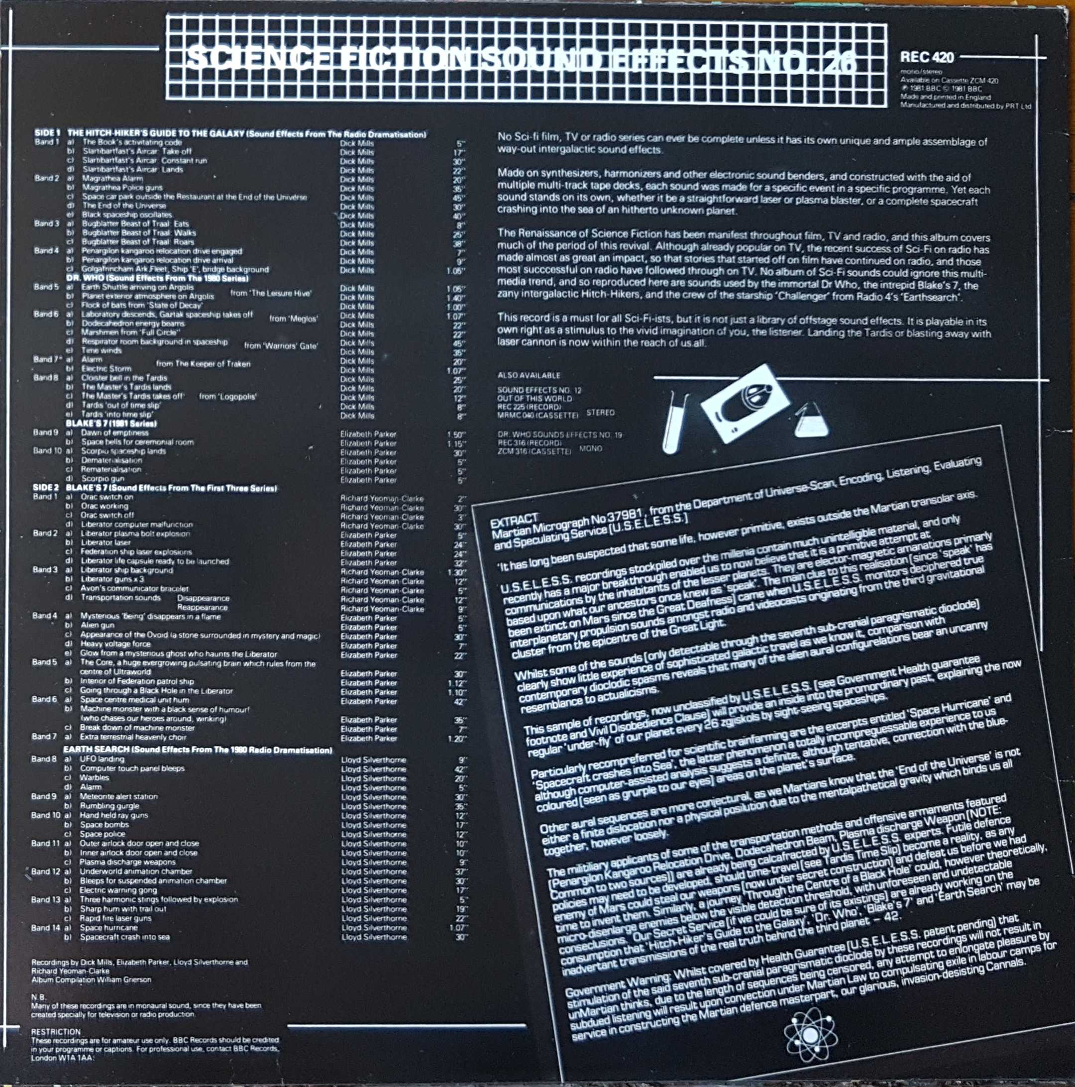 Picture of REC 420 Science fiction sound effects by artist Various from the BBC records and Tapes library